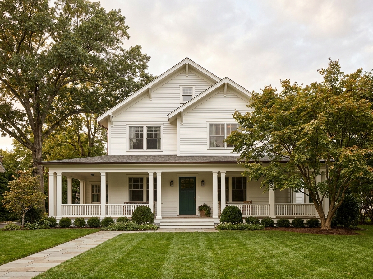 White craftsman house with a deep front porch