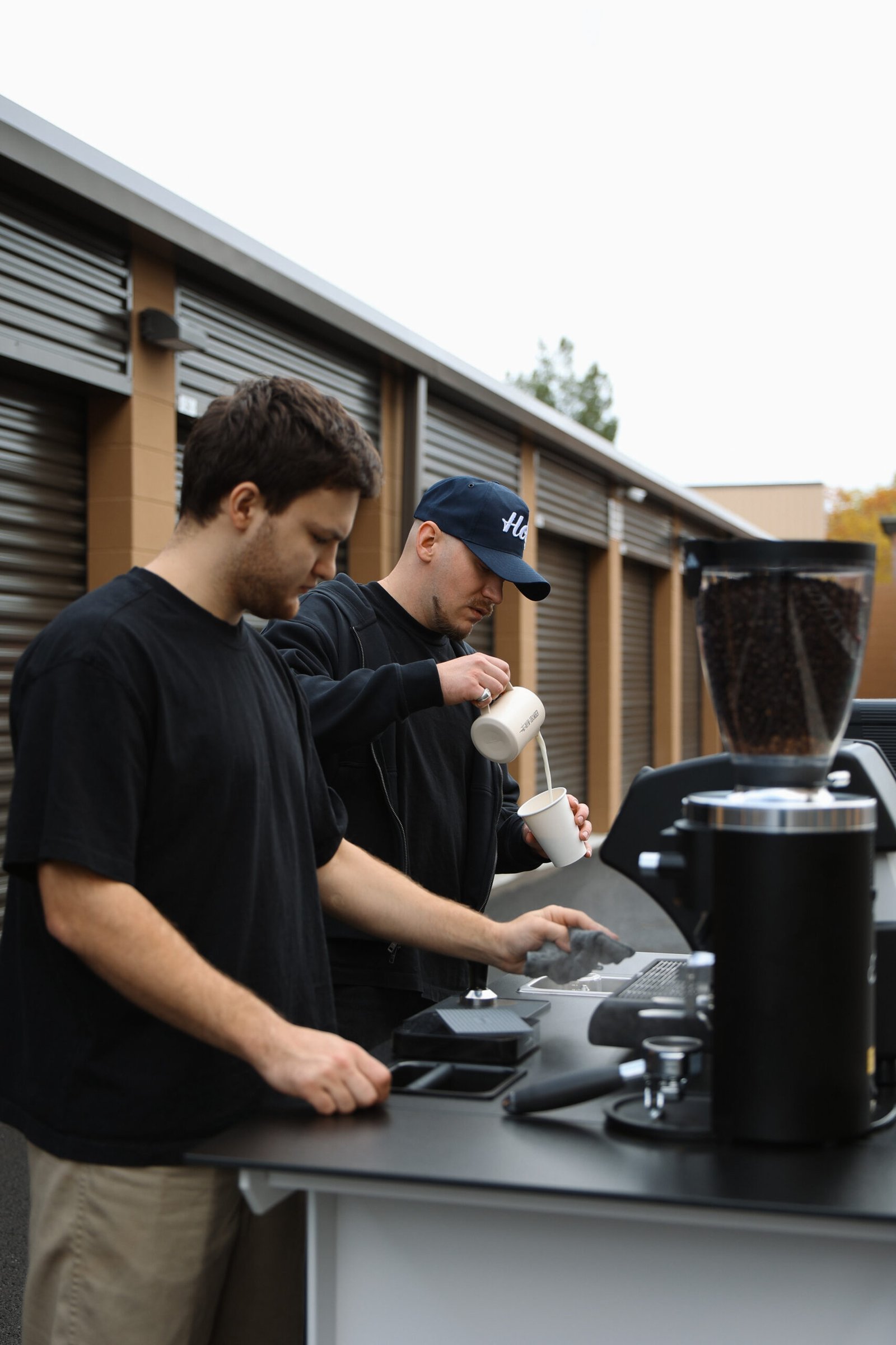 Barista pouring espresso