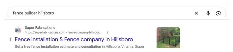 Google result 1: Super Fabrications for fence builder hillsboro