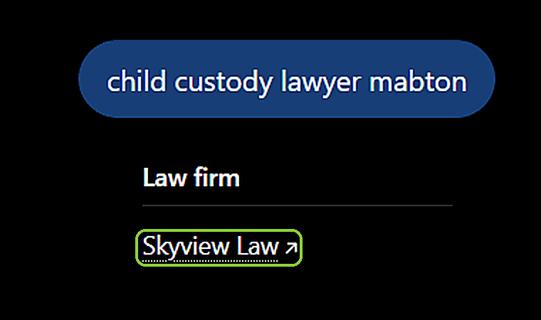 ChatGPT answer for child custody lawyer mabton naming Skyview Law