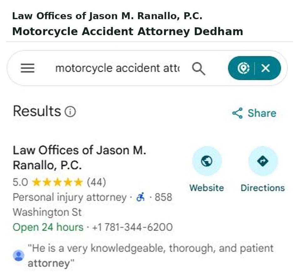 Law Offices of Jason M. Ranallo first on Google Maps for motorcycle accident attorney Dedham.