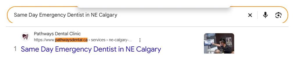 Google result 1: Pathways Dental Clinic for Same Day Emergency Dentist in NE Calgary