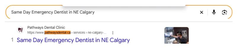Google result 1: Pathways Dental Clinic for Same Day Emergency Dentist in NE Calgary
