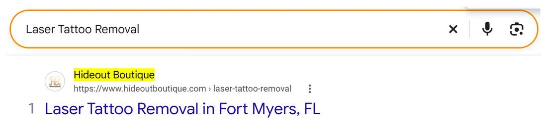Google result 1: Hideout Boutique for Laser Tattoo Removal