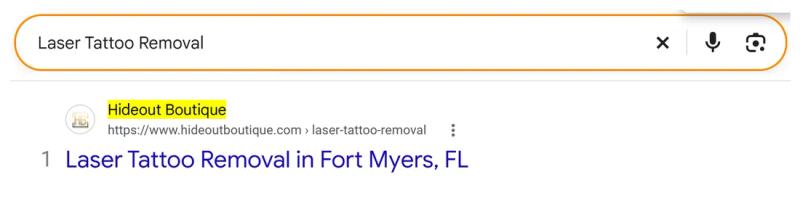 Google result 1: Hideout Boutique for Laser Tattoo Removal
