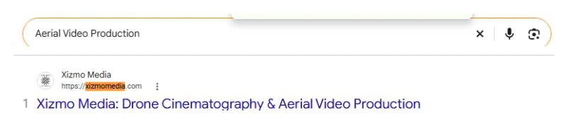 Google result 1: Xizmo Media for Aerial video production