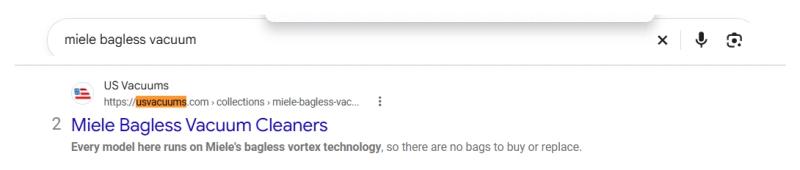 Google result 2: US Vacuums for Miele bagless vacuum