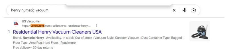 Google result 1: US Vacuums for Henry numatic vacuum