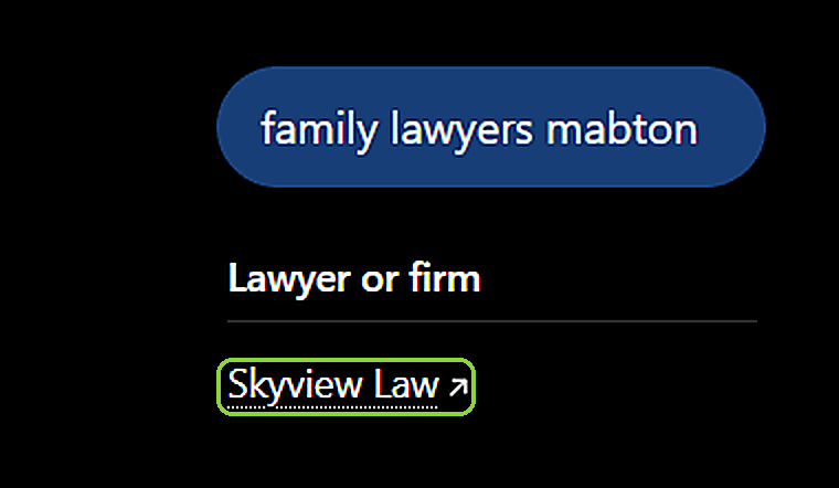 ChatGPT answer for family lawyers mabton naming Skyview Law