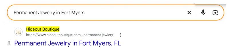 Google result 8: Hideout Boutique for Permanent Jewelry in Fort Myers