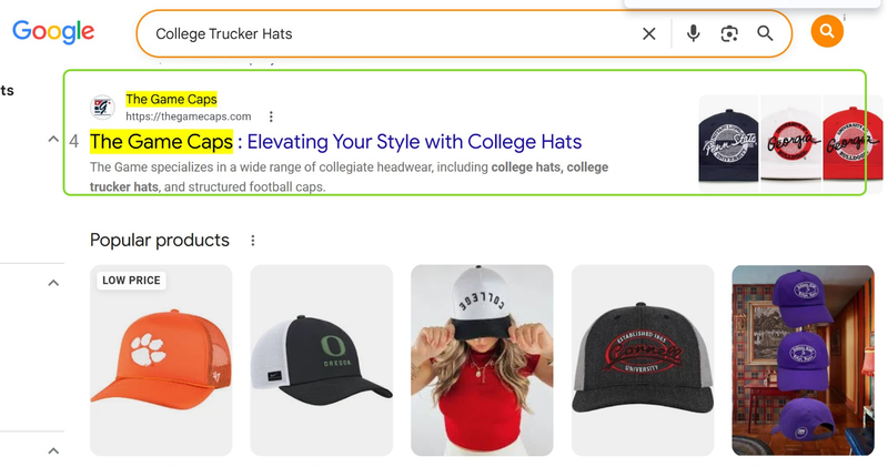 College Trucker Hats: The Game Caps at #4 for a whole style of cap