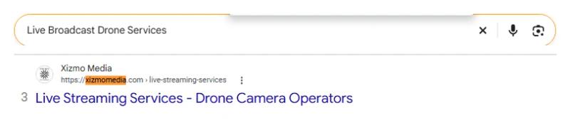 Google result 3: Xizmo Media for Live Broadcast Drone Services