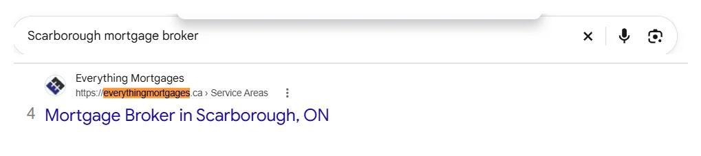 Google result 4: Everything Mortgages for Scarborough mortgage broker