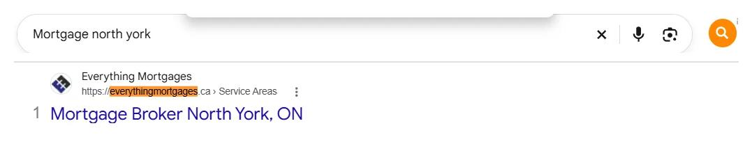 Google result 1: Everything Mortgages for Mortgage north york