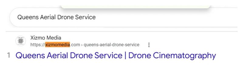 Google result 1: Xizmo Media for Queens aerial drone service