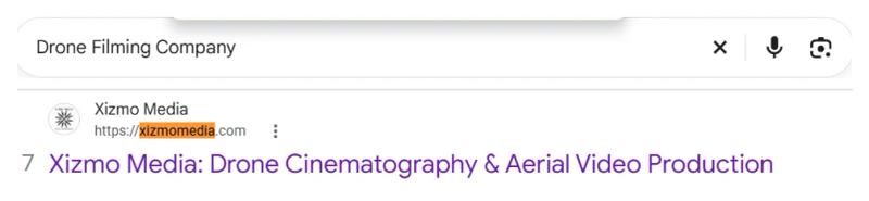 Google result 7: Xizmo Media for Drone Filming Company