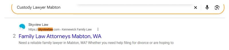Google result 2: Skyview Law for Custody lawyer Mabton