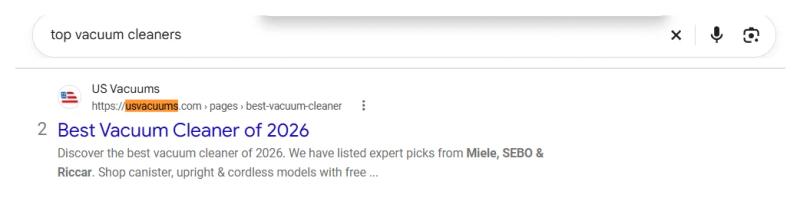 Google result 2: US Vacuums for Top vacuum cleaners