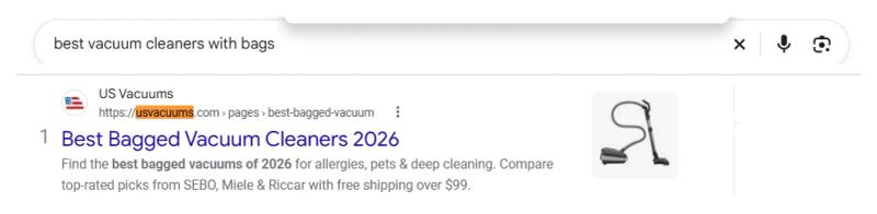 Google result 1: US Vacuums for Best vacuum cleaners with bags