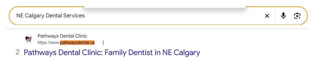 Google result 2: Pathways Dental Clinic for NE Calgary Dental Services
