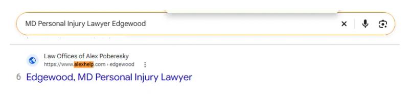 Google result 6: Law Offices of Alex Poberesky for MD Personal Injury Lawyer Edgewood