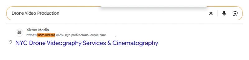 Google result 2: Xizmo Media for Drone Video Production