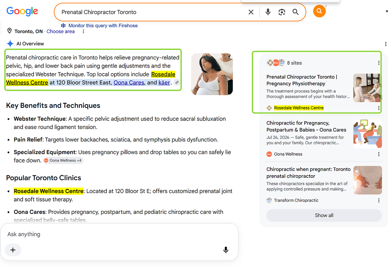 Rosedale Wellness Centre mentioned and cited in Google AI Overview