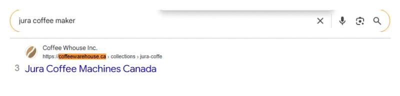 Google result 3: Coffee Warehouse for jura coffee maker