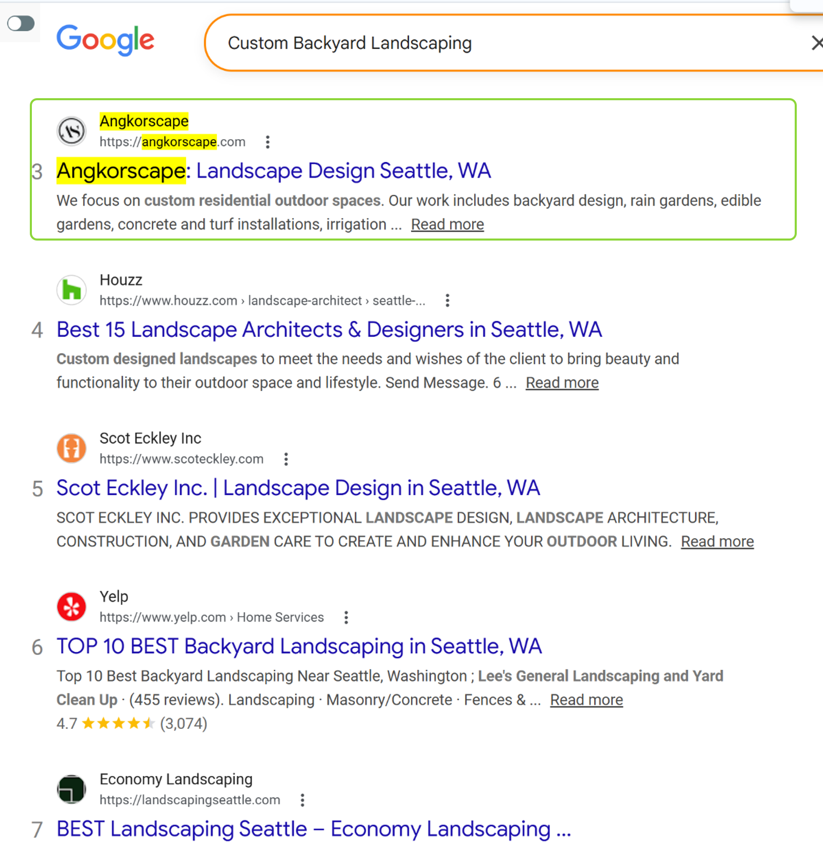 Google result number 3 for Custom Backyard Landscaping: Angkorscape, Landscape Design Seattle, WA