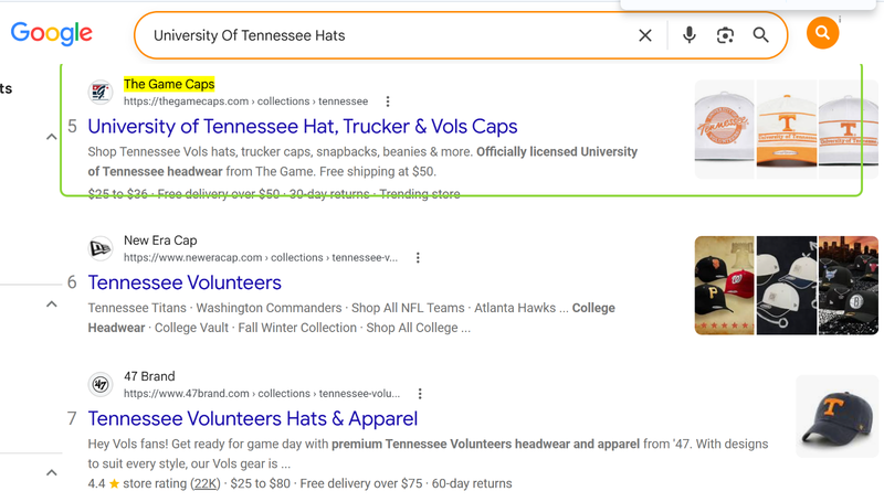 University Of Tennessee Hats: #5, above New Era and 47 Brand