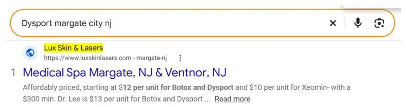 Google result 1: Lux Skin Lasers for Dysport Margate City NJ