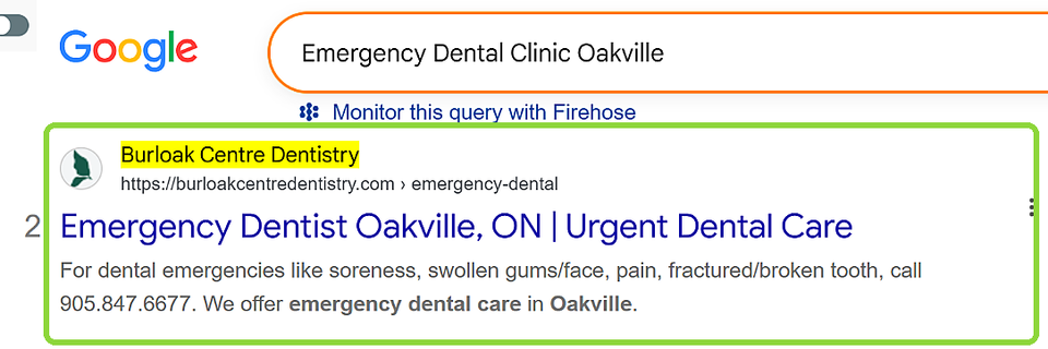 Google result 2 for emergency dental clinic Oakville: Burloak Centre Dentistry