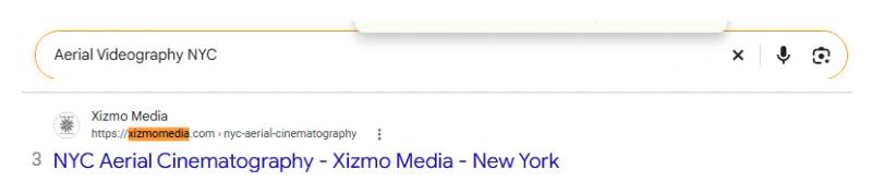 Google result 3: Xizmo Media for Aerial videography NYC
