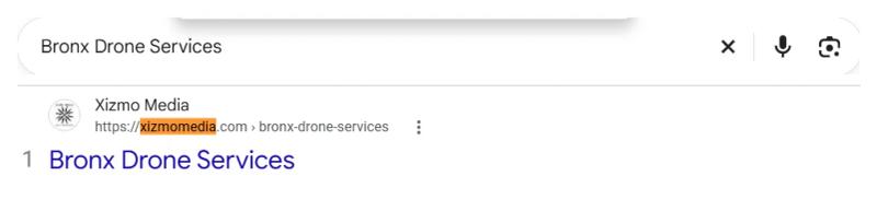 Google result 1: Xizmo Media for Bronx Drone Services