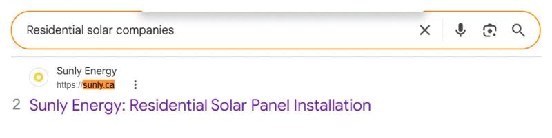 Google result 2: Sunly Energy for Residential solar companies