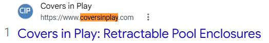 Google result number 1 for swimming pool enclosure in Trenton: Covers in Play, Retractable Pool Enclosures