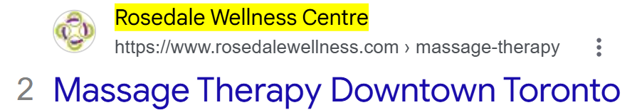 Google result 2 for massage therapy Toronto downtown: Rosedale Wellness Centre