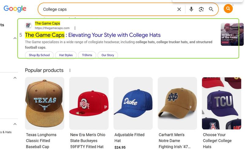 College Caps: The Game Caps at #5 for the category, in its plainest words