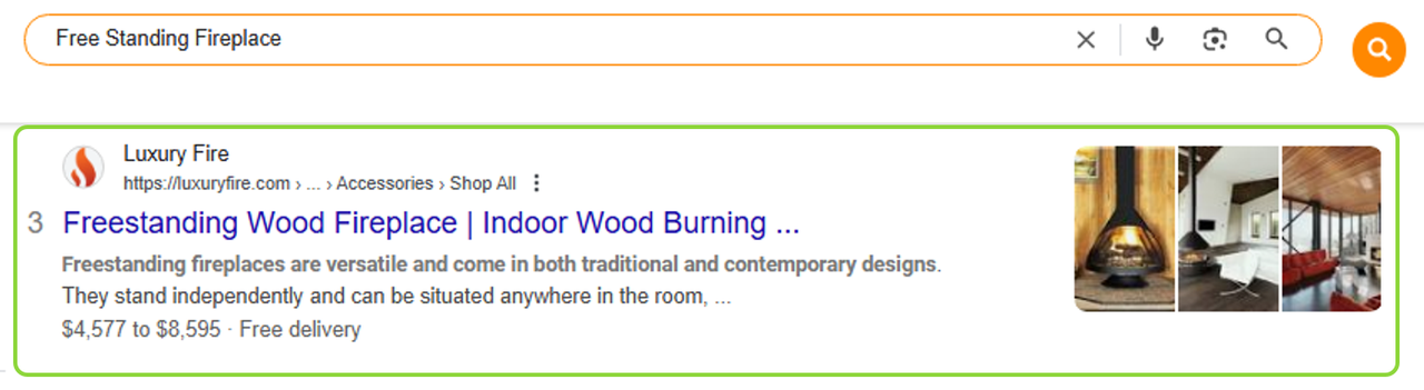 Google search for free standing fireplace: Luxury Fire result 3