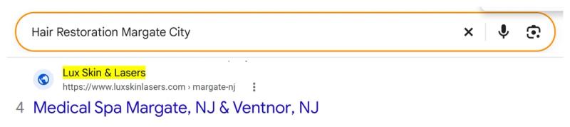 Google result 4: Lux Skin & Lasers for Hair Restoration Margate City