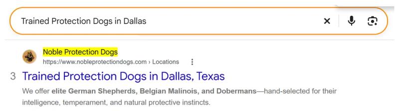 Google result 3: Noble Protection Dogs for Trained protection dogs in Dallas