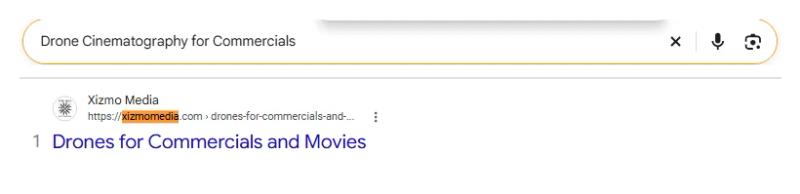 Google result 1: Xizmo Media for Drone Cinematography for Commercials