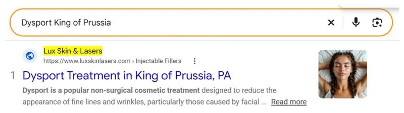Google result 1: Lux Skin Lasers for Dysport King of Prussia