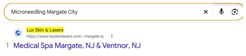 Google result 1: Lux Skin & Lasers for Microneedling Margate City