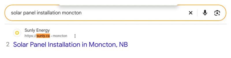 Google result 2: Sunly Energy for solar panel installation moncton