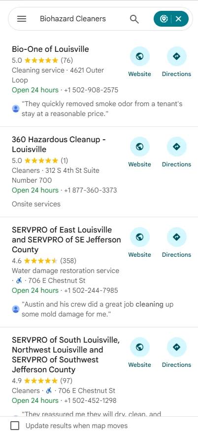 360 Hazardous Cleanup at number two for biohazard cleaners