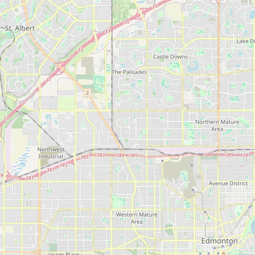 Street map of northwest Edmonton from St. Albert to Downtown