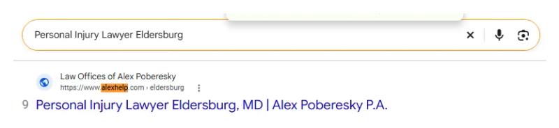 Google result 9: Law Offices of Alex Poberesky for Personal Injury Lawyer Eldersburg