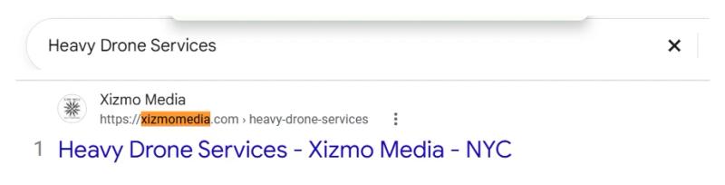 Google result 1: Xizmo Media for Heavy drone services