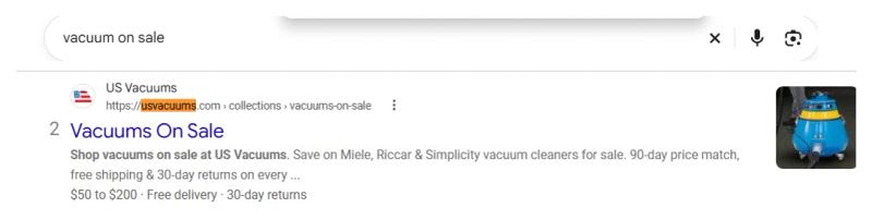 Google result 2: US Vacuums for Vacuum on sale